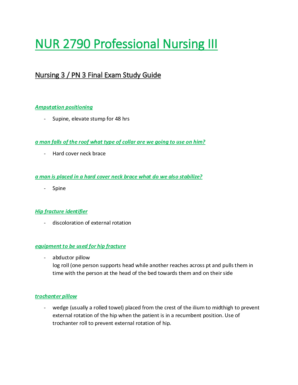 Preview of NUR2790 / NUR 2790 Final Exam Study Guide (Latest Update): Professional Nursing III / PN3